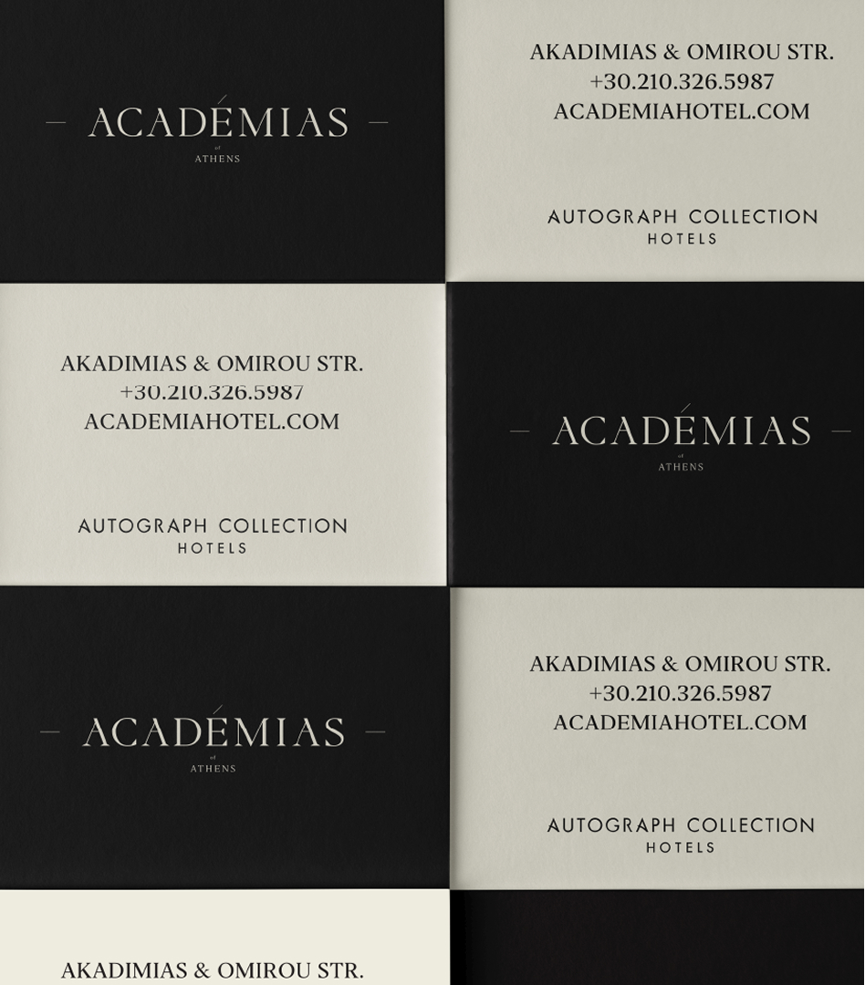 Academias business cards on a grid