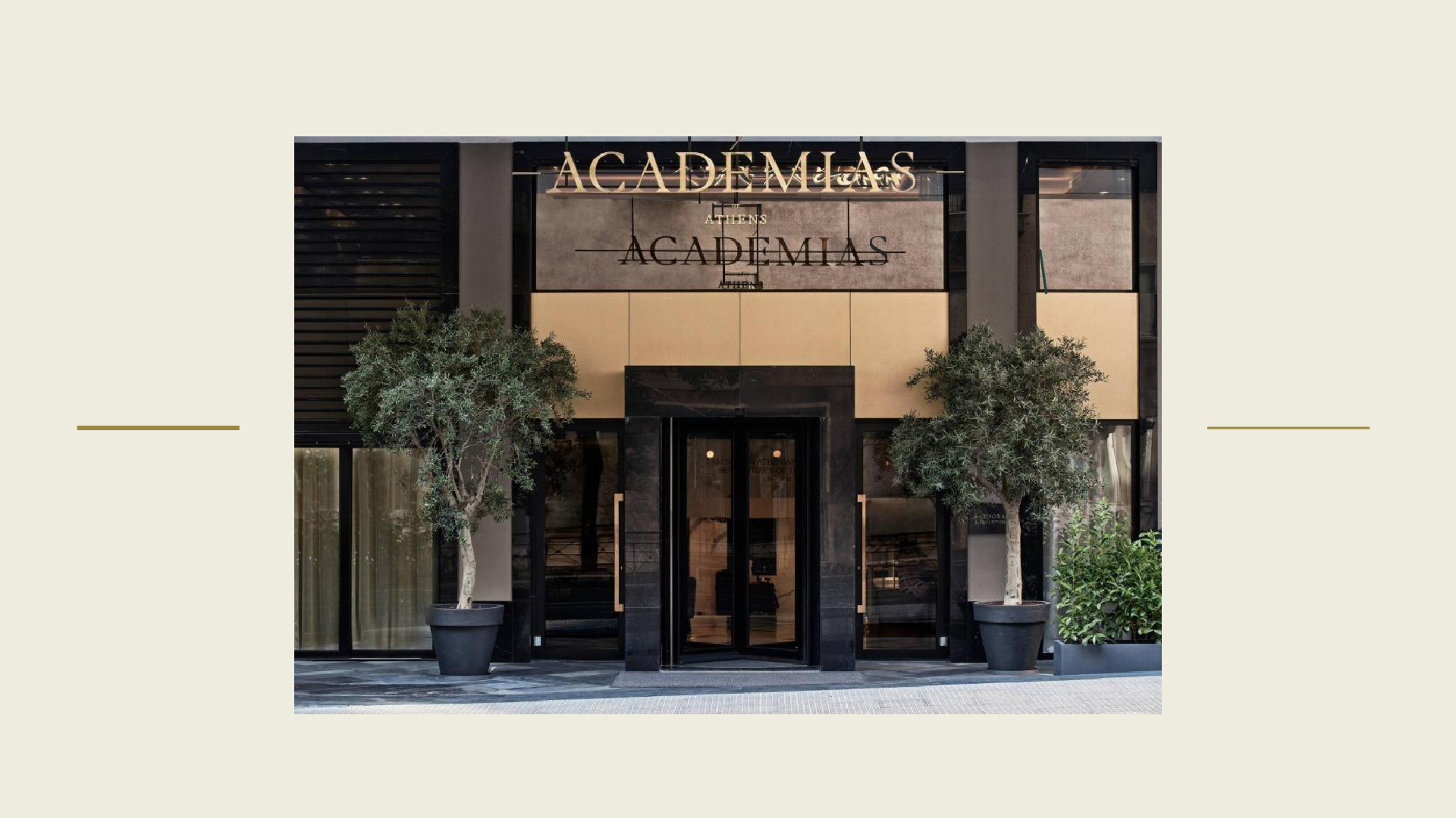 Academias entrance, with the logo on the facade.