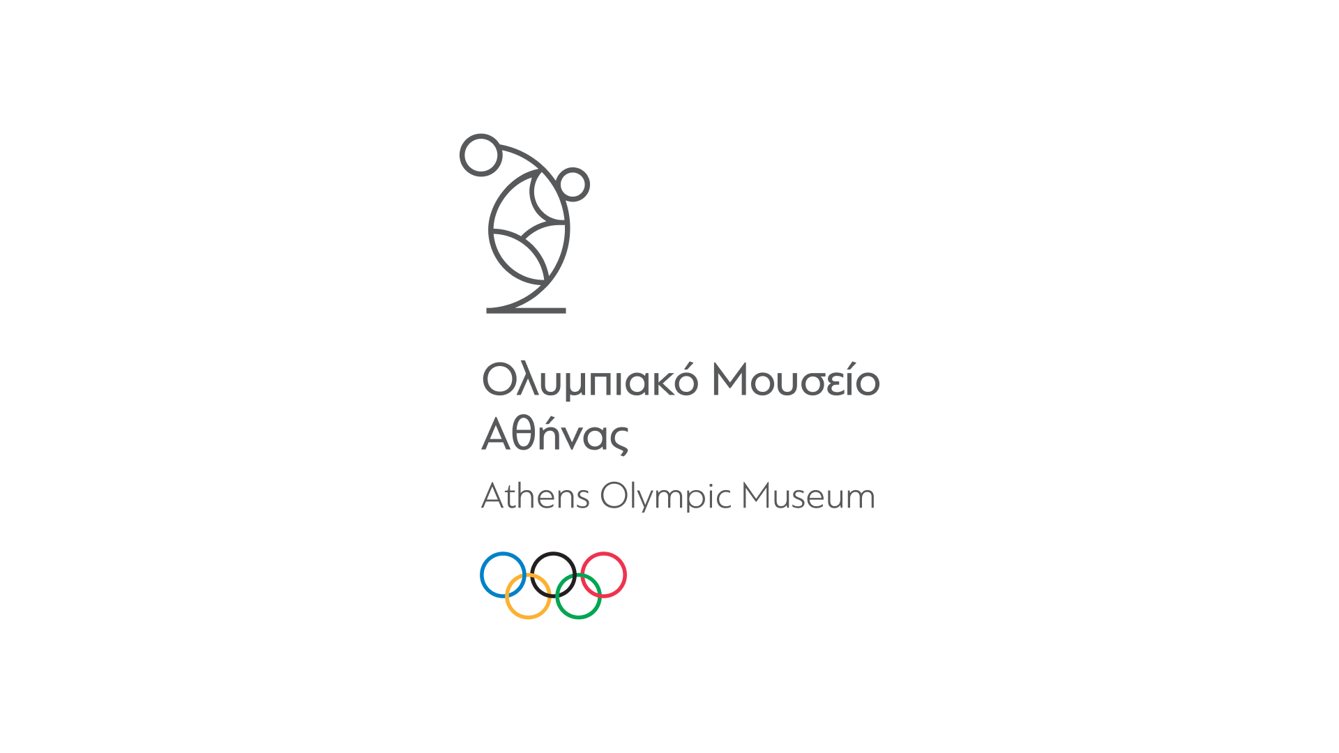 The Athens Olympic Museum logo in grey text with full-color Olympic rings on a white background.