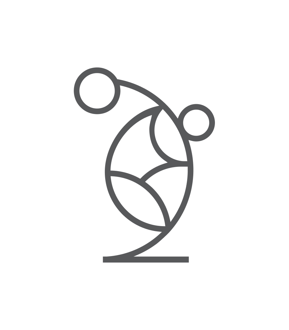 A minimalist, geometric line-art icon of a stylized discus thrower in dark grey.