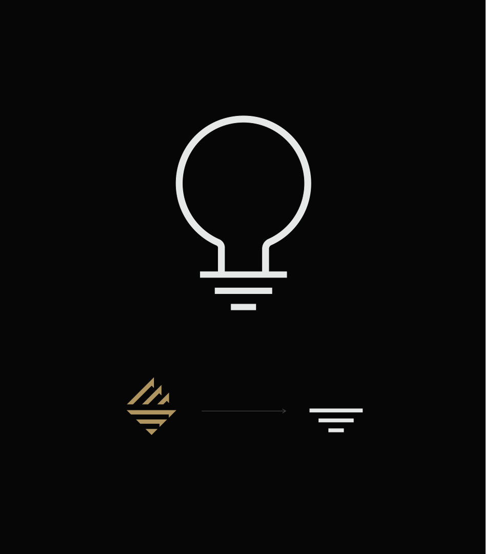 Graphic showing the conceptual evolution of the Sygnia brand, illustrating how a lightbulb icon transitions into the new geometric logo.